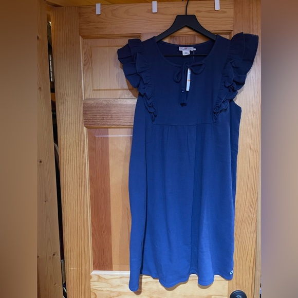 NWT Vineyard Vines Navy Blue Gauze Flutter Ruffle Sleeveless Summer Dress Size S - Picture 2 of 5